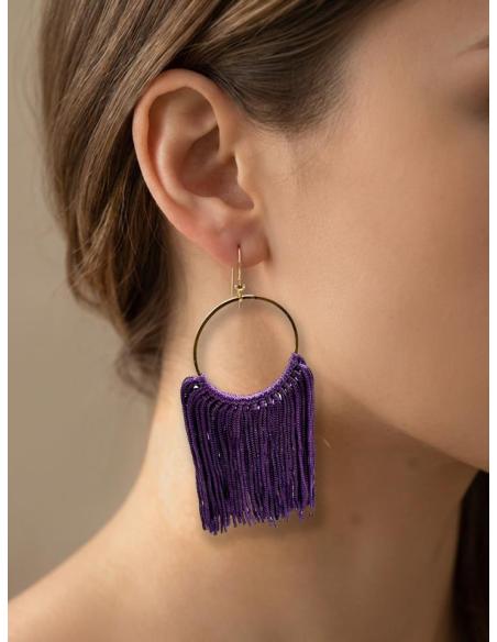 PENDIENTES MORADOS GRANDES CON FLECOS DE TELA | MUJER MODA CASUAL