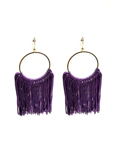 PENDIENTES MORADOS GRANDES CON FLECOS DE TELA | MUJER MODA CASUAL