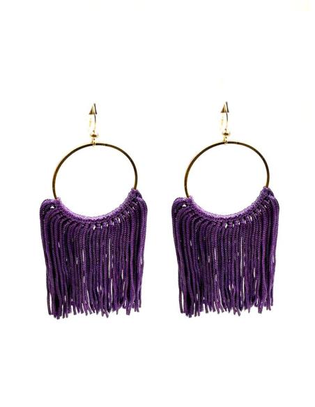 PENDIENTES MORADOS GRANDES CON FLECOS DE TELA | MUJER MODA CASUAL