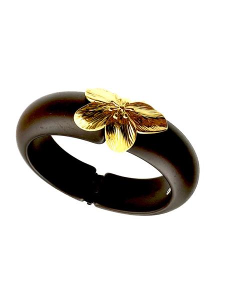 PULSERAS MARRONES BRAZALETES ANCHOS Y FLOR DORADA | MODA TRIBAL
