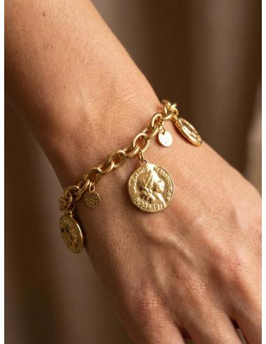 PULSERAS DORADAS CON MONEDAS COLGANTES | MODA MUJER