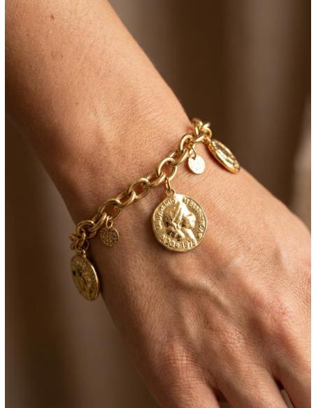 PULSERAS DORADAS CON MONEDAS COLGANTES | MODA MUJER