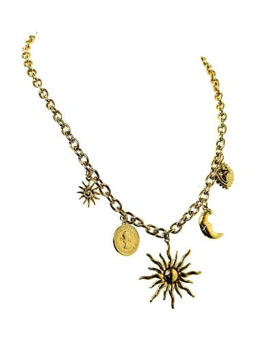 COLLARES DORADOS CON DIJES DE SOL LUNA Y MONEDA | CORAZON MILAGRITO