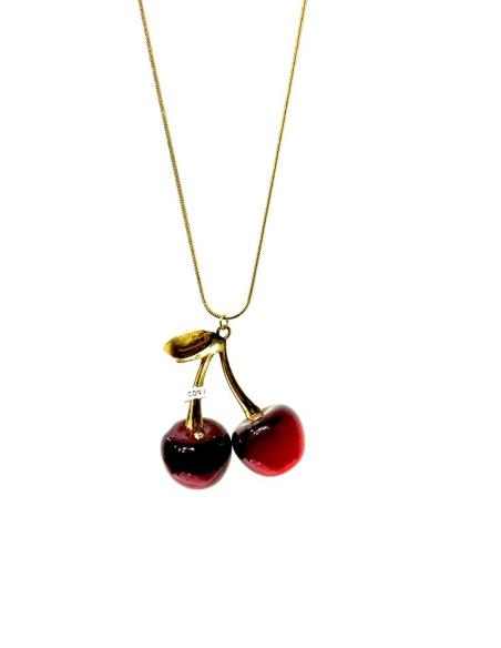 COLLARES LARGOS DORADOS CON COLGANTE DE CEREZAS | MODA MUJER