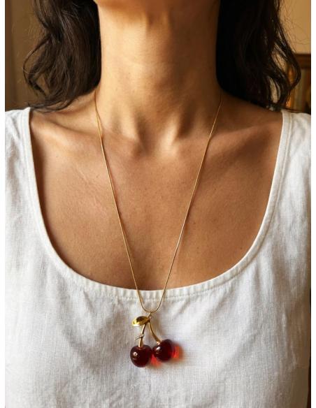 COLLARES LARGOS DORADOS CON COLGANTE DE CEREZAS | MODA MUJER