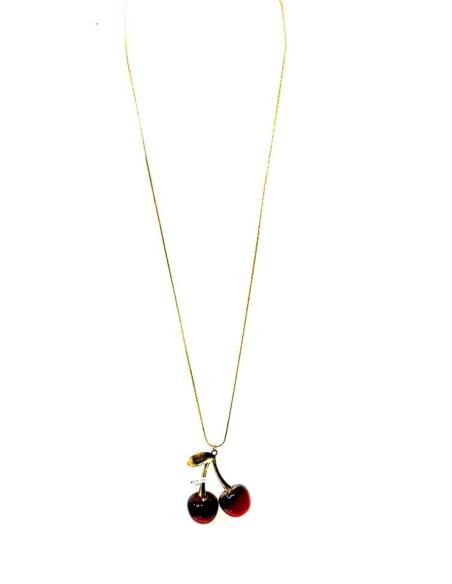 COLLARES LARGOS DORADOS CON COLGANTE DE CEREZAS | MODA MUJER