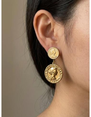 PENDIENTES DORADOS PARA MUJER CON MONEDAS | EL JARDIN DEL DESEO