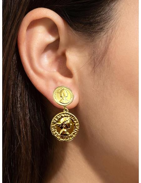 PENDIENTES DORADOS PARA MUJER CON MONEDAS | EL JARDIN DEL DESEO