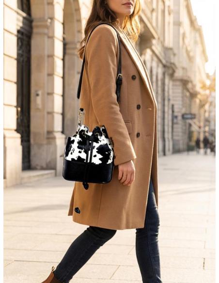 BOLSOS MUJER DE PIEL BLANCO Y NEGRO DIBUJO VACA | ANIMAL PRINT
