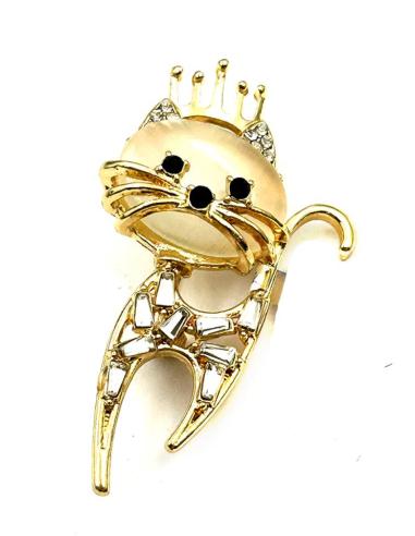 BROCHES MUJER DORADOS CON GATITO CON CORONA | ACCESORIOS MODA
