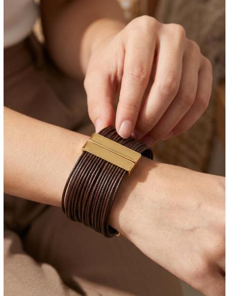 PULSERAS CUERO MARRONES ANCHAS DE MUJER | MODA ETNICA BOHO
