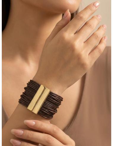 PULSERAS CUERO MARRONES ANCHAS DE MUJER | MODA ETNICA BOHO
