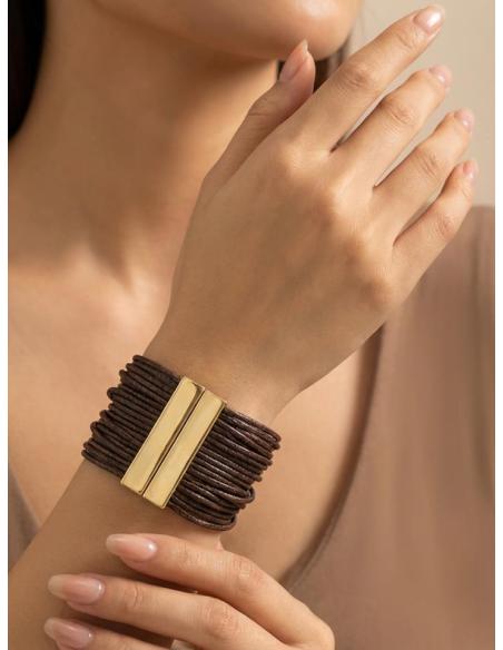 PULSERAS CUERO MARRONES ANCHAS DE MUJER | MODA ETNICA BOHO