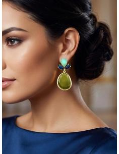 PENDIENTES VERDE OLIVA CON PEDRERIA PARA INVITADAS | BODAS Y EVENTOS 2