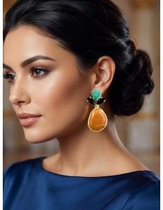 PENDIENTES NARANJAS CON PEDRERIA PARA MADRINAS | BODAS Y EVENTOS 2