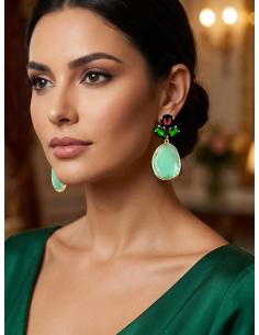 PENDIENTES VERDES AGUA CON PEDRERIA PARA MADRINAS | BODAS Y EVENTOS 2