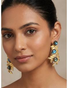 PENDIENTES INVITADA BODAS DORADOS Y LABRADORITA | BAÑO ORO 2