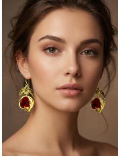 PENDIENTES DORADOS ORIGINALES CON GRANADAS ROJAS | JOYITAS MODA 2