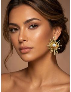 PENDIENTES DORADOS DISEÑO ESTRELLADO CON PERLA | BODA DIA Y NOCHE 2