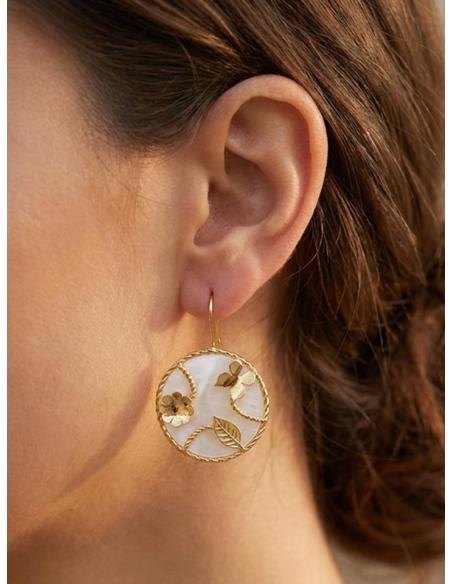 PENDIENTES LARGOS DORADOS CON NACAR PARA BODAS | JOYA INVITADA