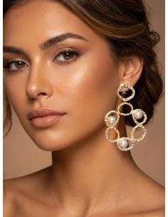 PENDIENTES LARGOS DORADOS AROS GRANDES CON PERLAS | JOYAS MUJER 2