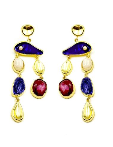 PENDIENTES LARGOS MORADOS BUGAMBILIA Y CUARZO ROSA | JOYA DISEÑO