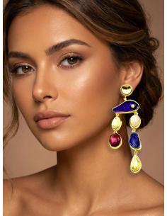 PENDIENTES LARGOS MORADOS BUGAMBILIA Y CUARZO ROSA | JOYA DISEÑO 2