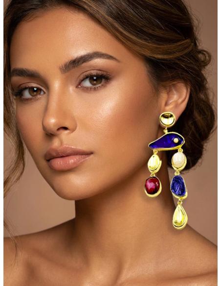PENDIENTES LARGOS MORADOS BUGAMBILIA Y CUARZO ROSA | JOYA DISEÑO
