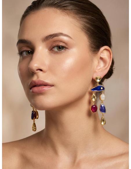 PENDIENTES LARGOS MORADOS BUGAMBILIA Y CUARZO ROSA | JOYA DISEÑO