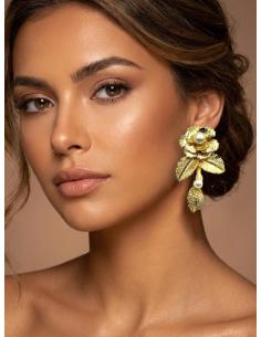 PENDIENTES MUJER DORADOS DISEÑO FLORAL CON PERLAS | BODAS 2