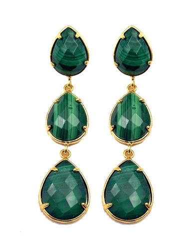 PENDIENTES LARGOS TRES LAGRIMAS | PENDIENTES DE FIESTA Y PIEDRAS NATURALES, MALAQUITA