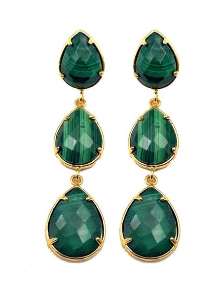 PENDIENTES LARGOS TRES LAGRIMAS | PENDIENTES DE FIESTA Y PIEDRAS NATURALES, MALAQUITA