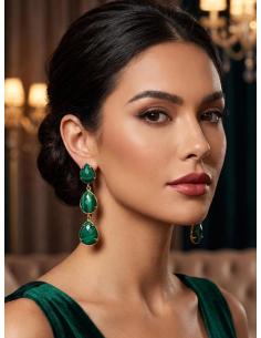 PENDIENTES LARGOS TRES LAGRIMAS | PENDIENTES DE FIESTA Y PIEDRAS NATURALES, MALAQUITA 2