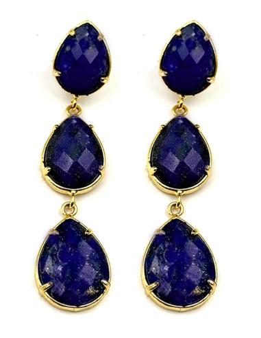 PENDIENTES LARGOS TRES LAGRIMAS | PENDIENTES COLGANTES DE FIESTA Y PIEDRAS NATURALES, LAPISLAZULI