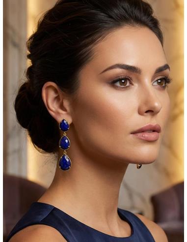PENDIENTES LARGOS TRES LAGRIMAS | PENDIENTES COLGANTES DE FIESTA Y PIEDRAS NATURALES, LAPISLAZULI