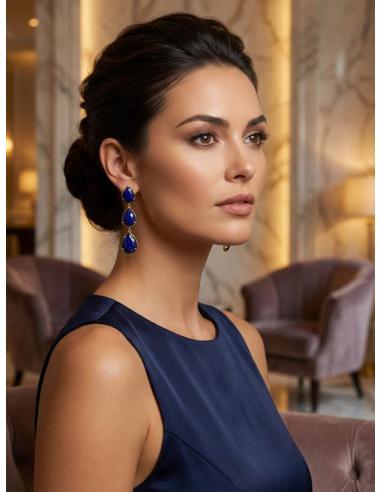 PENDIENTES LARGOS TRES LAGRIMAS | PENDIENTES COLGANTES DE FIESTA Y PIEDRAS NATURALES, LAPISLAZULI
