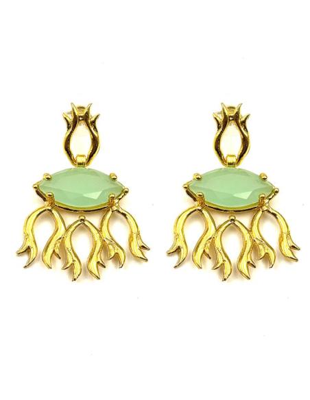 PENDIENTES ORIGINALES Y ALTA CALIDAD PARA BODAS | PENDIENTE PULP CON PIEDRA NATURAL VERDE AGUA Y MONTURA EN BAÑO DE ORO, JOYAS C