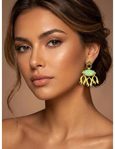 PENDIENTES ORIGINALES Y ALTA CALIDAD PARA BODAS | PENDIENTE PULP CON PIEDRA NATURAL VERDE AGUA Y MONTURA EN BAÑO DE ORO, JOYAS C 2