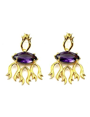 PENDIENTES MORADOS DE AMATISTA PARA BODAS | PENDIENTE PULP CON PIEDRA SEMIPRECIOSA AMATISTA Y MONTURA EN BAÑO DE ORO, JOYAS CON 