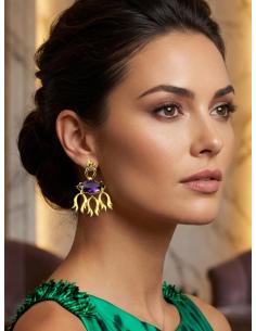 PENDIENTES MORADOS DE AMATISTA PARA BODAS | PENDIENTE PULP CON PIEDRA SEMIPRECIOSA AMATISTA Y MONTURA EN BAÑO DE ORO, JOYAS CON  2