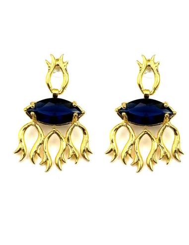 PENDIENTES MUJER EN AZUL ZAFIRO | JOYAS CON DISEÑO,| PENDIENTE PULP CON PIEDRA SEMIPRECIOSA AZUL ZAFIRO Y MONTURA EN BAÑO DE ORO