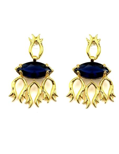 PENDIENTES MUJER EN AZUL ZAFIRO | JOYAS CON DISEÑO,| PENDIENTE PULP CON PIEDRA SEMIPRECIOSA AZUL ZAFIRO Y MONTURA EN BAÑO DE ORO