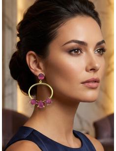 PENDIENTES AROS BAÑO DE ORO CON PIEDRA ROSA | PENDIENTES BODAS ORIGINALES 2