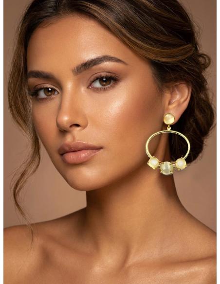 PENDIENTES DE ARO MUJER CON PIEDRAS BLANCAS | PENDIENTES ELEGANTES Y ORIGINALES PARA EVENTOS