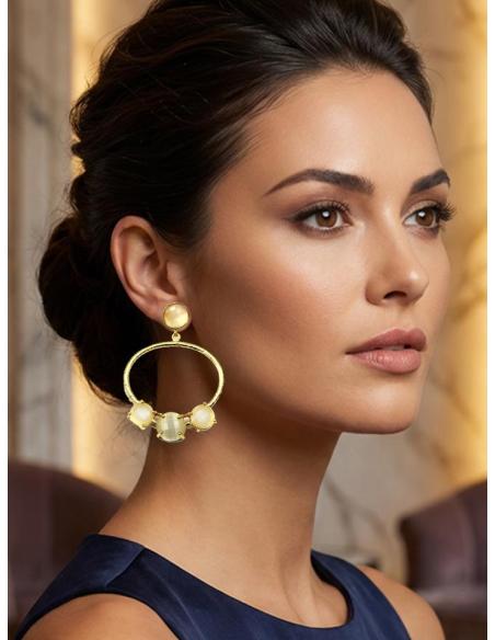 PENDIENTES DE ARO MUJER CON PIEDRAS BLANCAS | PENDIENTES ELEGANTES Y ORIGINALES PARA EVENTOS