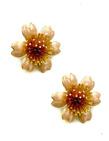 PENDIENTES MUJER CORTOS FLOR ROSA MELOCOTON | DIA Y NOCHE