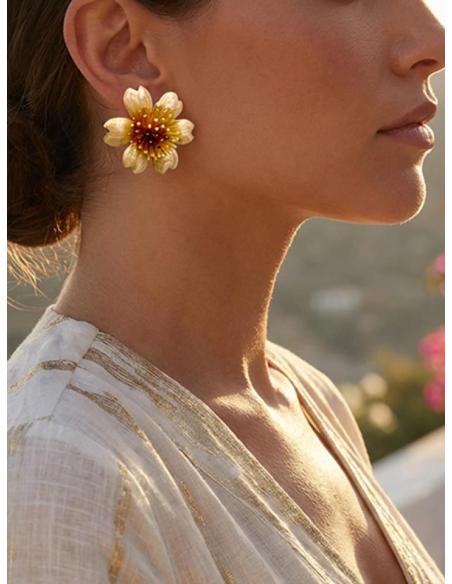 PENDIENTES MUJER CORTOS FLOR ROSA MELOCOTON | DIA Y NOCHE