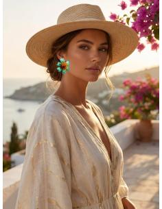 PENDIENTES MUJER CORTOS VERDE MAR ESTILOSA FLOR | DIA Y NOCHE 2