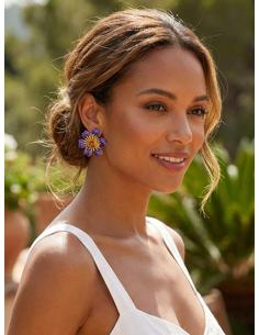 PENDIENTES MUJER CORTOS MORADOS ESTILOSA FLOR | DIA Y NOCHE 2