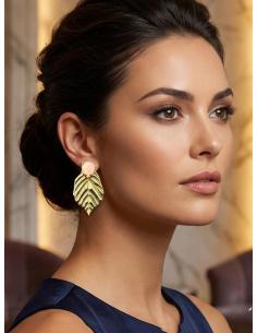 PENDIENTES BODA HOJA DORADA Y PIEDRA CUARZO ROSA | INVITADA Y MADRINA 2